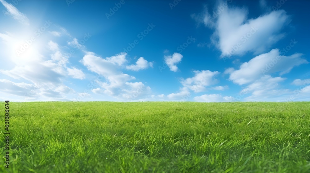 Panoramic View of a beautiful green Field and a Cloudy Sky