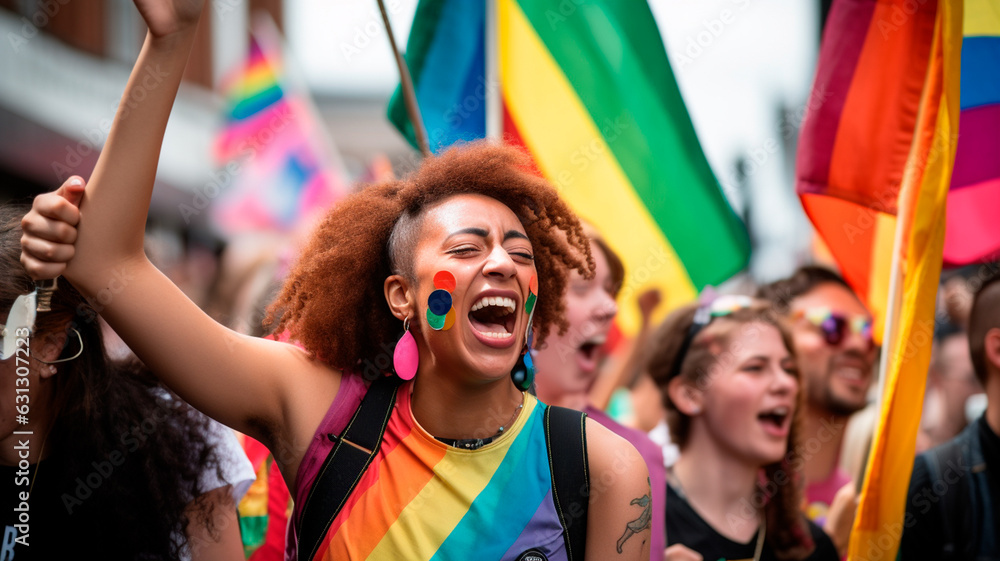 group of people with LGBT rainbow parade. Generative AI group of people with LGBT rainbow parade. Generative AI
