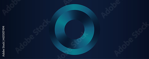 Abstract background with blue glowing circle line frame. Geometric stripe shiny gradient lines. Futuristic concept. Vector illustration