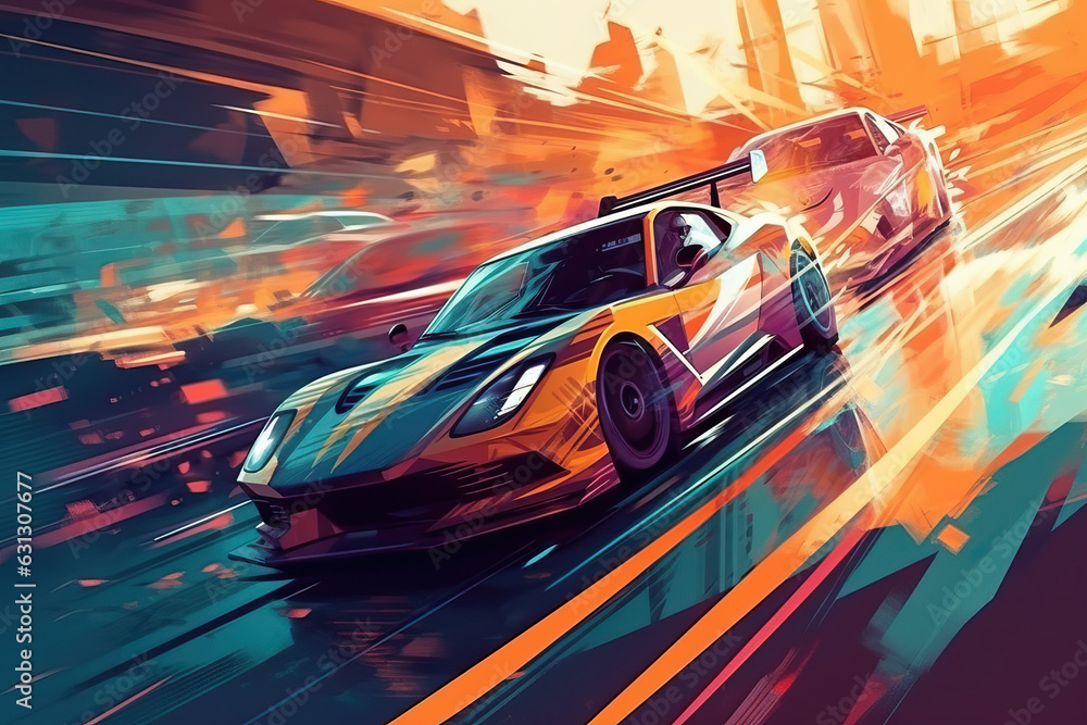 Illustration of a sport cars racing, car wheel driftin. Gaming concept