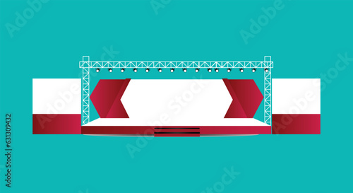 Event Stage design for business conferences, and corporate projects presentations, with slides on projection screens. truss and Light