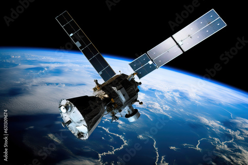 Satellite in space orbits the Earth