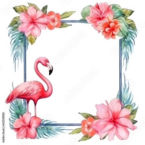 Watercolor flamingo frame isolated