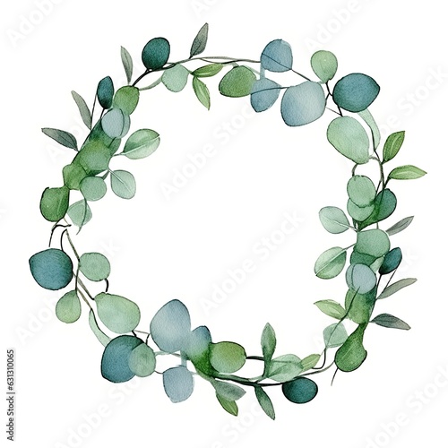 Watercolor eucalyptus leaves frame isolated
