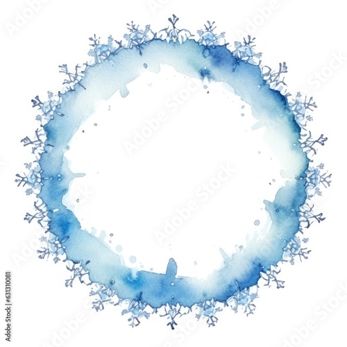 Blue watercolor snowflake frame isolated