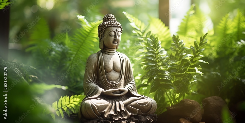 Buddha in a green mystical background