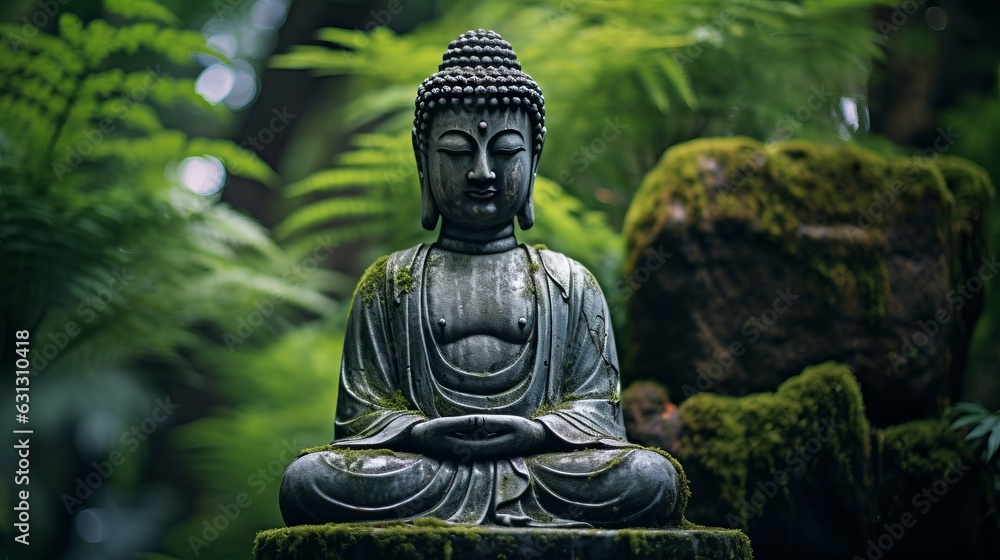 Buddha in a green mystical background
