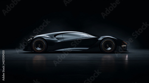 Black Sports Car with Designer Accents on Dark Background (AI Generated)