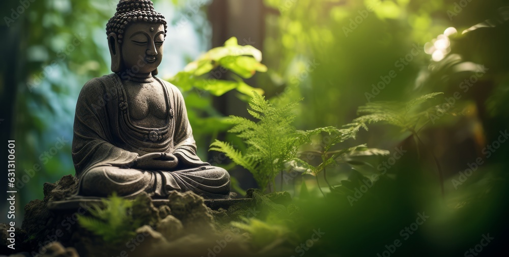 Buddha in a green mystical background