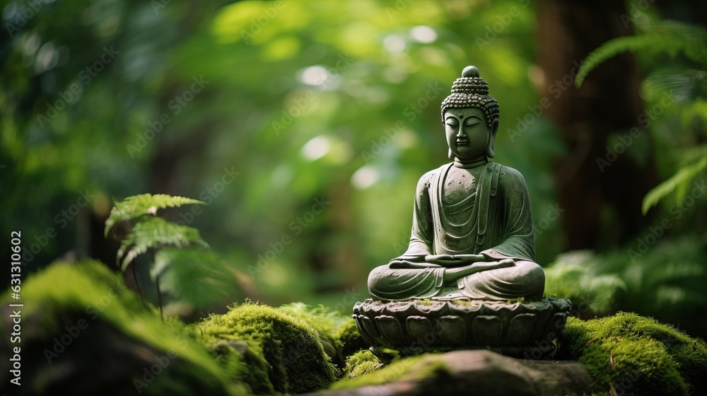 Buddha in a green mystical background