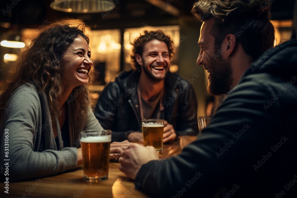 Friends in pub with beer