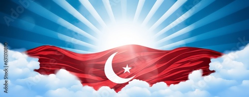 Turkish flag with blue sky background