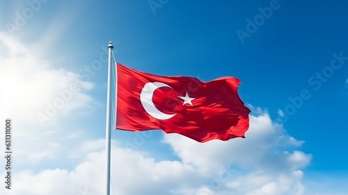 Turkish flag with blue sky background