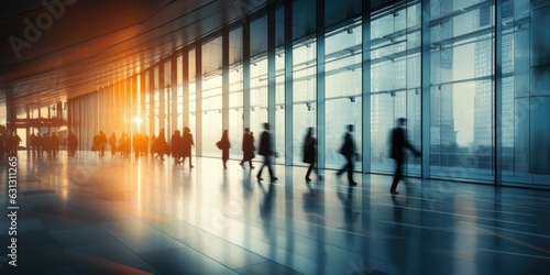 Blurred background  people on move in the office. Generative AI