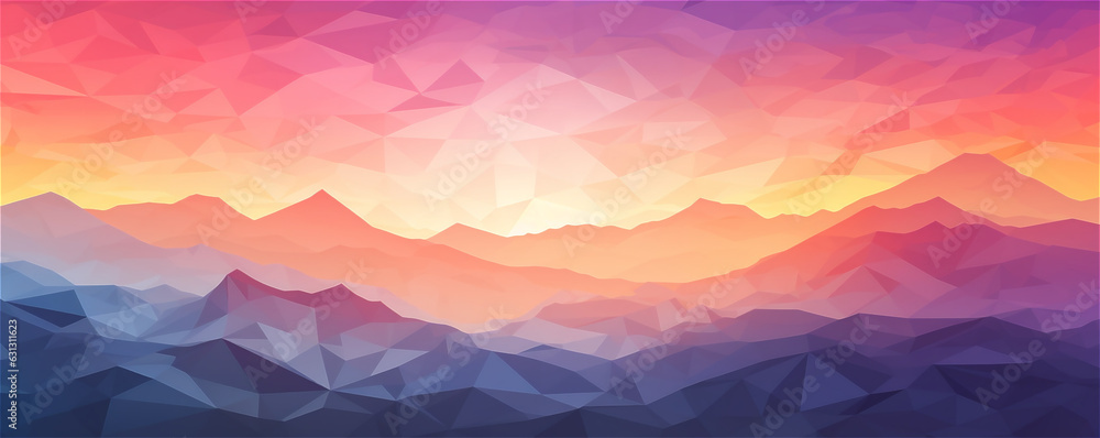 watercolor wavy mountain silhuette , colorful sunset