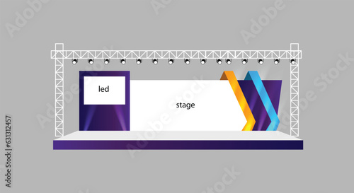 Event Stage design for business conferences, and corporate projects presentations, with slides on projection screens. truss and Light