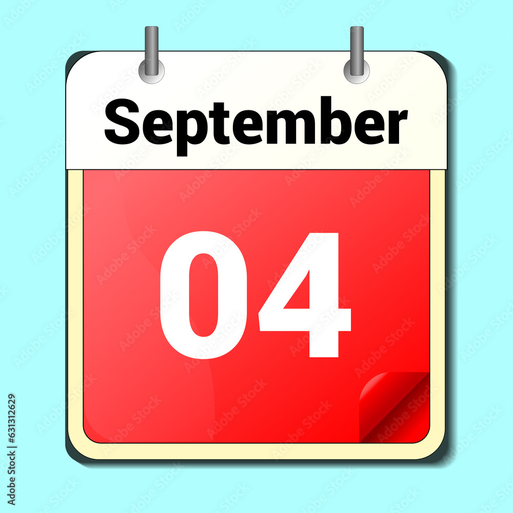day on the calendar, vector image format, September 4 day on the calendar, vector image format, September 4