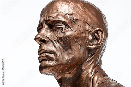 bronze statue of a man isolated on white background.