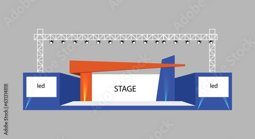 Event Stage design for business conferences, and corporate projects presentations, with slides on projection screens. truss and Light