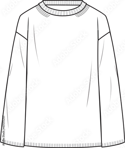 Women's Relax Fit Jumper- Technical fashion illustration. Front, white color. CAD mock-up.	