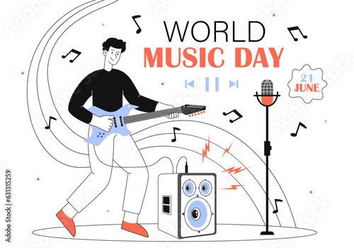 Man with world music day vector line