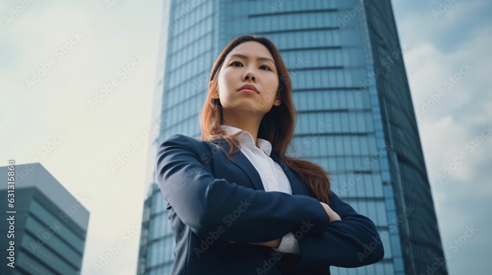 A Confident Young Businesswoman with Her Arms Crossed, generative AI A Confident Young Businesswoman with Her Arms Crossed, generative AI
