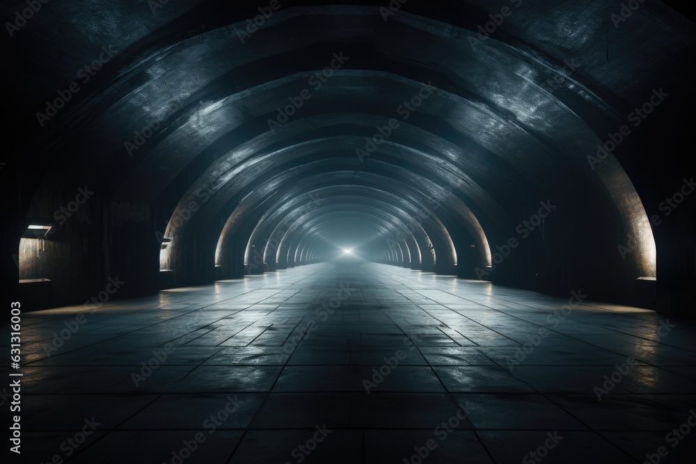 Concrete Dark Tunnels with light on the walls. Exploring the dark tunnels, concrete endless darkness.