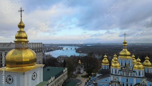 St Mykhailo Orthodox Cathedral and Ministry of Foreign Affairs in Kyiv, Ukraine  - straight fly through  photo