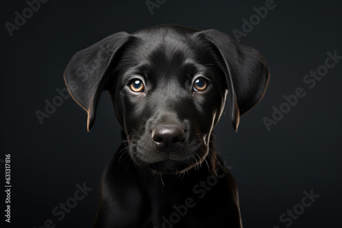 Portrait of black cute puppy dog looking at camera on black background. Copyspace, pet, animals, dogs, puppy concept