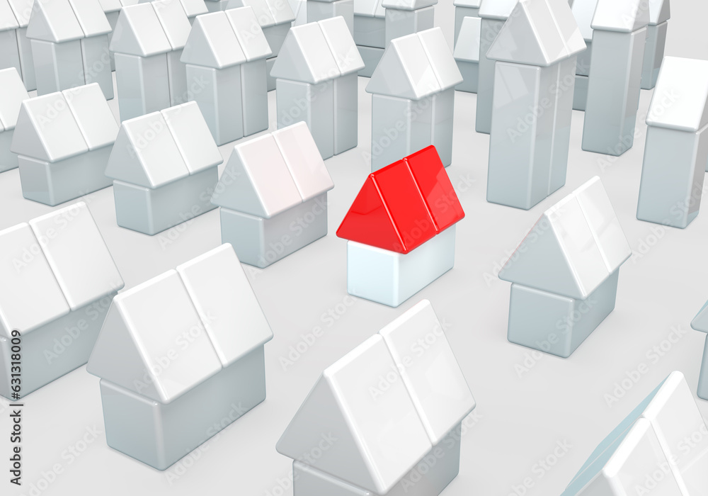 A pattern of geometric shapes of cubes. The composition of houses. 3d render on the topic of construction, purchase of housing, houses, cities, farms. Modern minimal style. Gray background. A pattern of geometric shapes of cubes. The composition of houses. 3d render on the topic of construction, purchase of housing, houses, cities, farms. Modern minimal style. Gray background.
