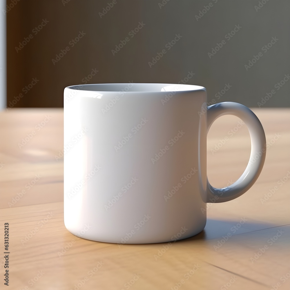 White cup on wooden table, Generative AI White cup on wooden table, Generative AI