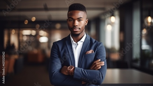 A Young Man in a Tailored Suit with Arms Crossed Standing Proudly, generative AI