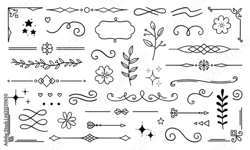 Text dividers doodle set. Boho arrows. Wedding decorative elements with leaves, swirls, hearts. Divider ornament, borders, lines. Hand drawn vector illustration isolated on white background