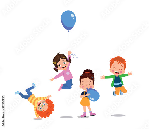 Happy kids cartoon collection. Multicultural children in different positions isolated on white background