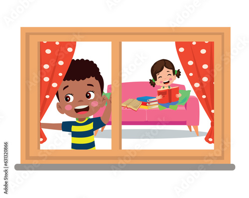 Little boy looking out of the window