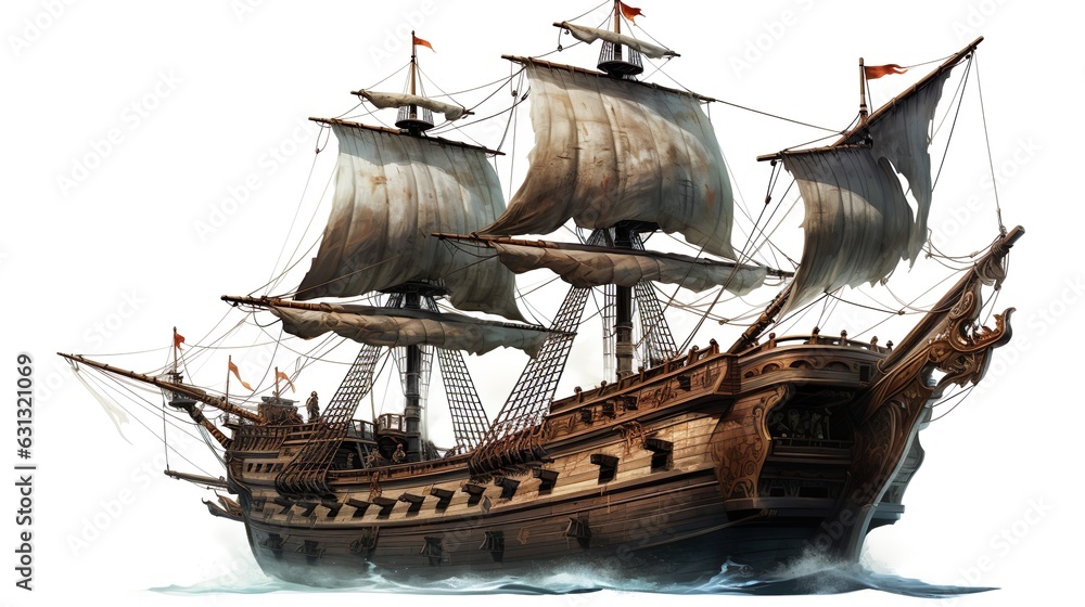 Naklejka premium pirates ship isolated on white background, adventures ocean liner