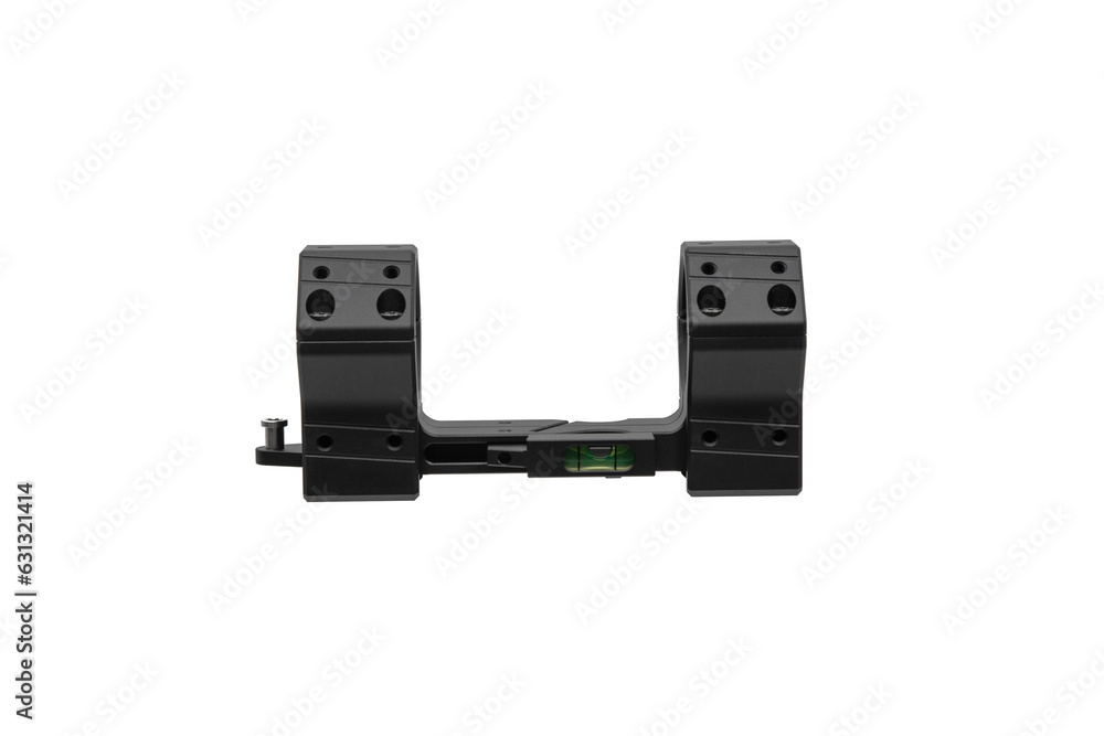 Quick disconnect mount made for holding a scope on a rifle isolated on white back. Quick Release Sniper Cantilever Scope Mount. Quick disconnect mount made for holding a scope on a rifle isolated on white back. Quick Release Sniper Cantilever Scope Mount.