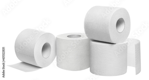Rolls of white toilet paper, cut out