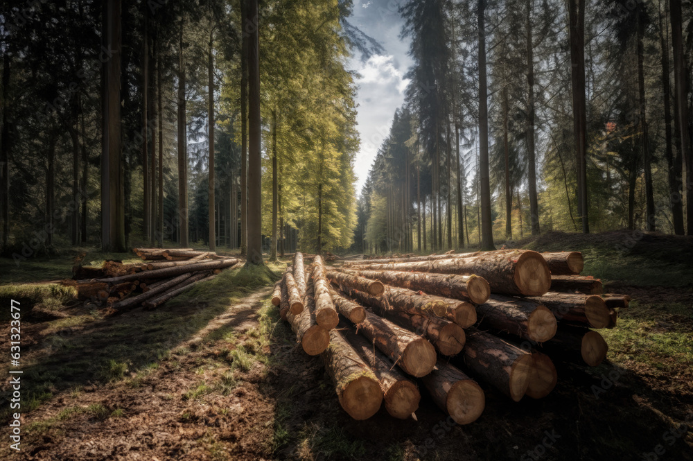 Lumber in the forest created with Generative AI technology Lumber in the forest created with Generative AI technology