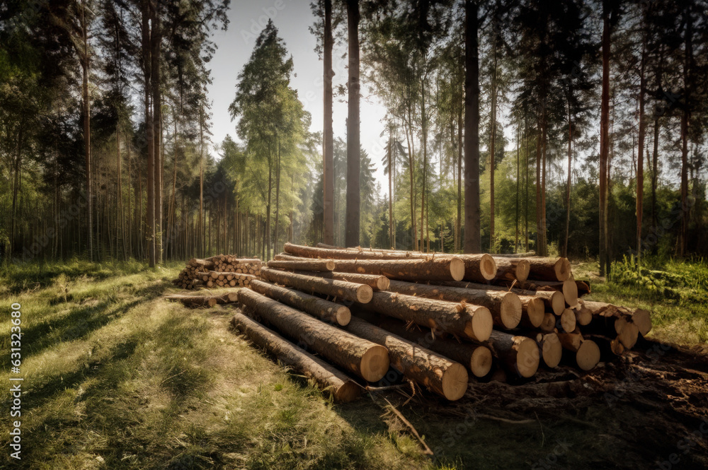 Lumber in the forest created with Generative AI technology Lumber in the forest created with Generative AI technology