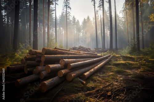 Lumber in the forest created with Generative AI technology