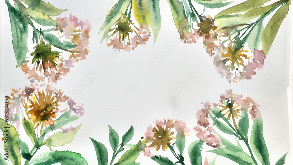 Fototapeta premium Watercolor flowers. Hand painted abstract botanical illustrations bundle. On a white background.