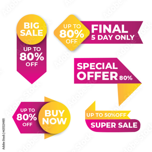 Set of Black friday sale tags stikers and labels for sale. Template for use in trade labels, stickers, discounts and price tags on paper or website. Vector illustration.