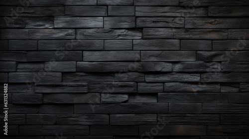Generative AI   gloomy background  black brick wall of dark stone texture