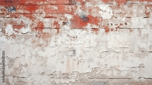 Generative AI : Red White Wall Background. Old Grungy Brick Wall Horizontal Texture. Brickwall Backdrop. Stonewall Wallpaper. Vintage Wall With Peeled Plaster. Retro Grunge Wall. Brick Wall With White