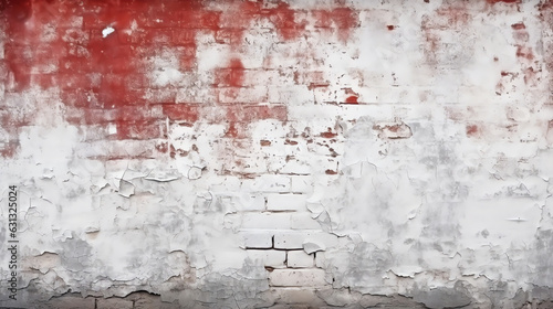 Generative AI : Red White Wall Background. Old Grungy Brick Wall Horizontal Texture. Brickwall Backdrop. Stonewall Wallpaper. Vintage Wall With Peeled Plaster. Retro Grunge Wall. Brick Wall With White