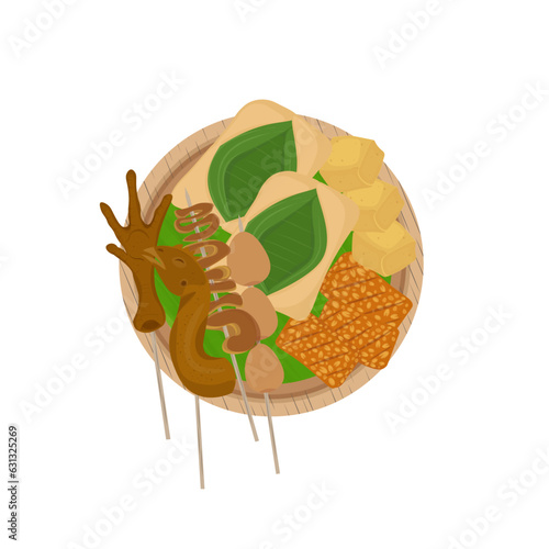 Nasi Kucing Illustration Logo With Various Kinds of Satay and Gorengan photo