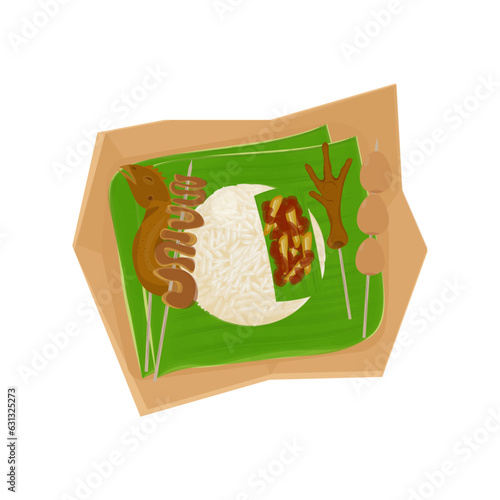 Indonesian Street Food Illustration Logo Nasi Kucing  Angkringan With Various Side Dishes