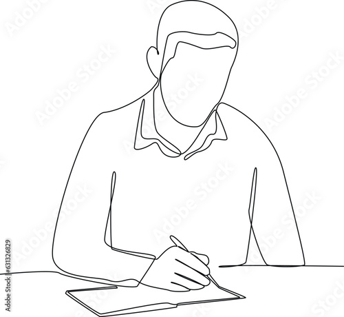 One continuous line drawing of Freelancer filling invoice, distance job payroll, money transfer online, remote and work payment concept. Doodle vector illustration in simple linear style.