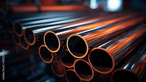 Industrial steel pipes with blurred background